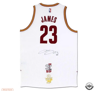 Signed LeBron James Jersey - Adidas White 3x Finals MVP Logo & 2016 Finals Championship Logo Upper Deck
