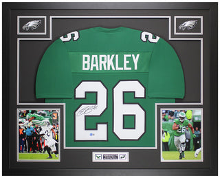 Saquon Barkley Autographed and Framed Green Philadelphia Jersey Auto Beckett COA