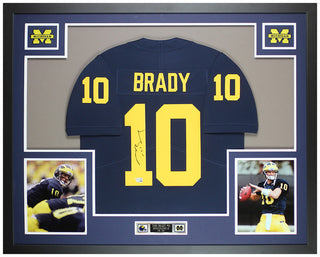 Tom Brady Autographed & Framed Blue Michigan Jersey Auto Fanatics COA